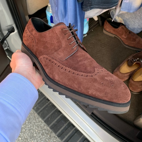 A. Testoni Brogue tip suede derby shoes main image 4